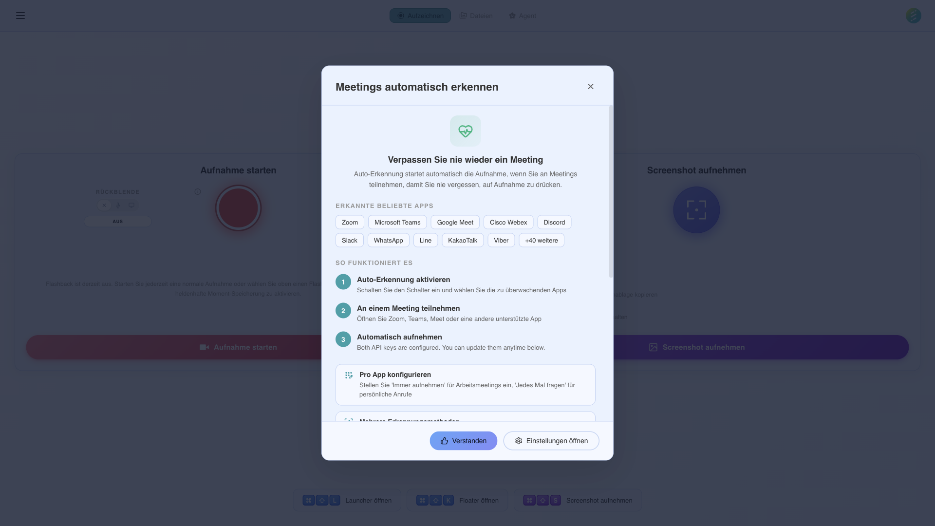 SeaMeet settings panel with auto-recording configuration