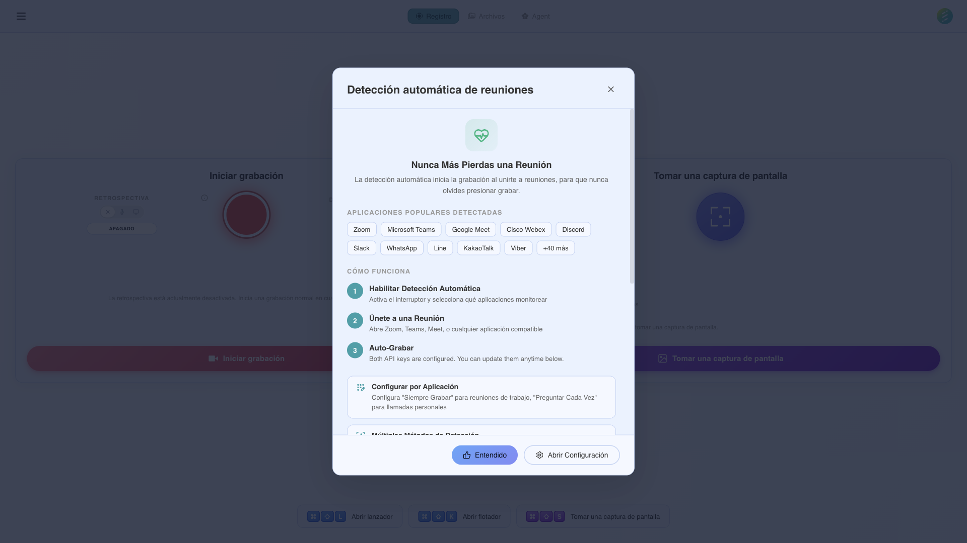 SeaMeet settings panel with auto-recording configuration