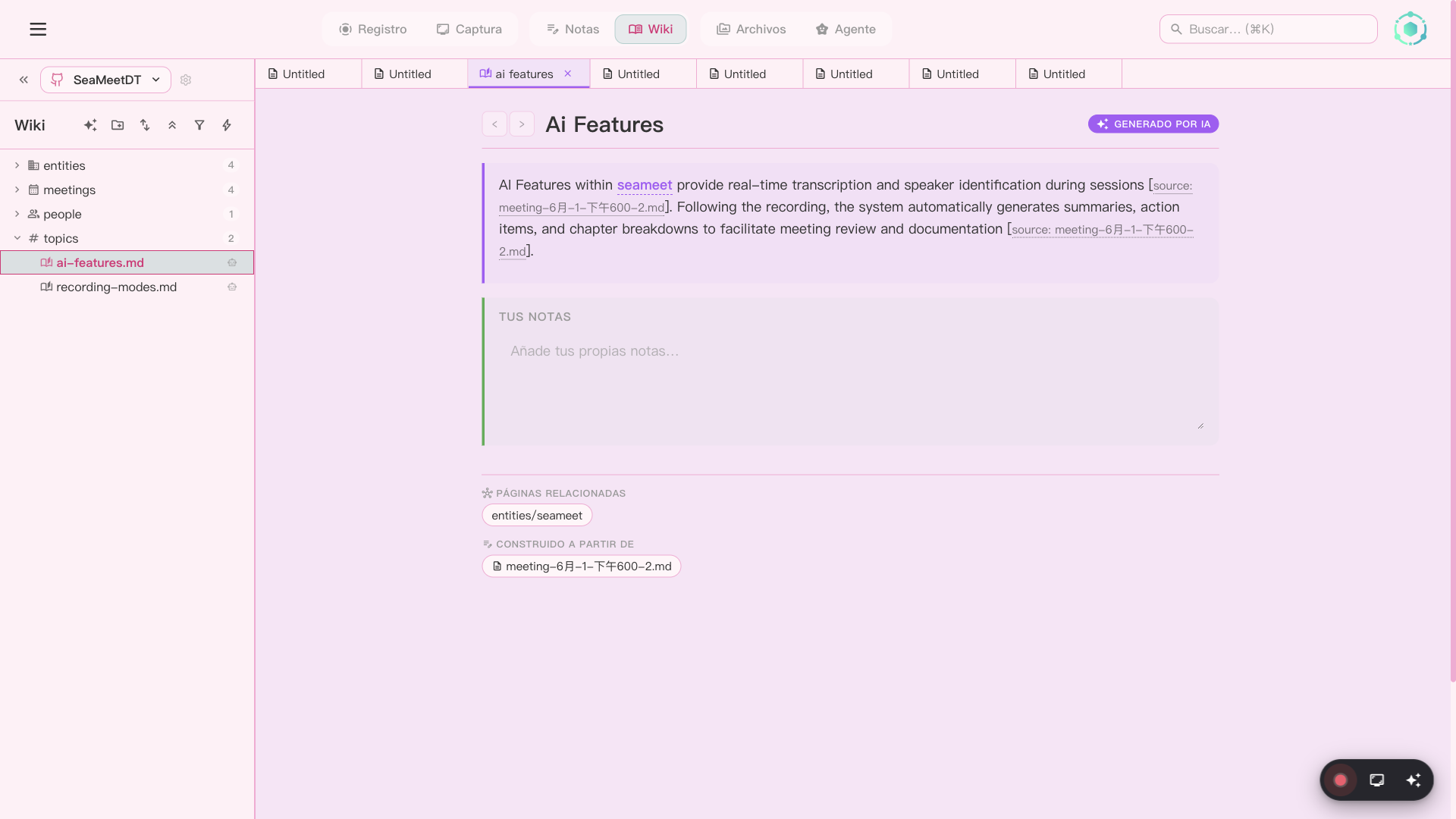 Wiki de SeaMeet con base de conocimiento auto-generada