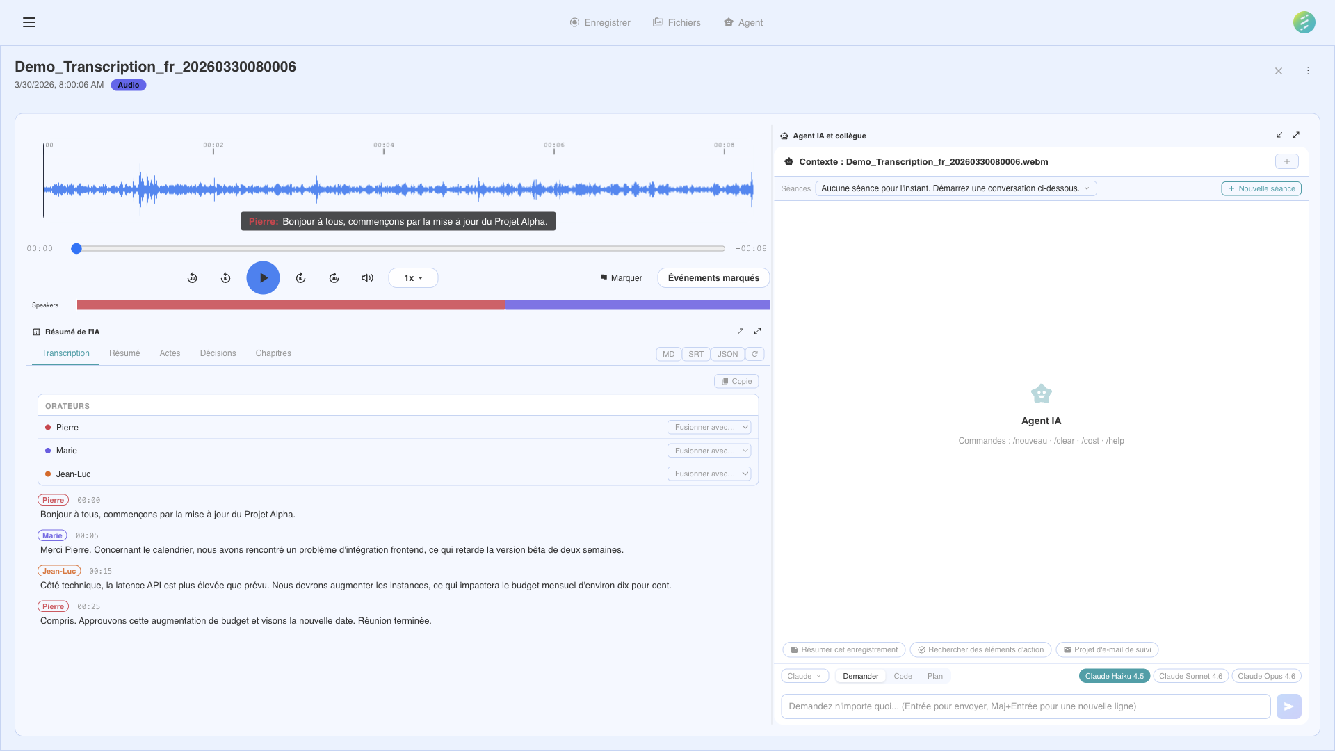 Boîte de dialogue des paramètres d'enregistrement avec options de source audio et de mode vidéo