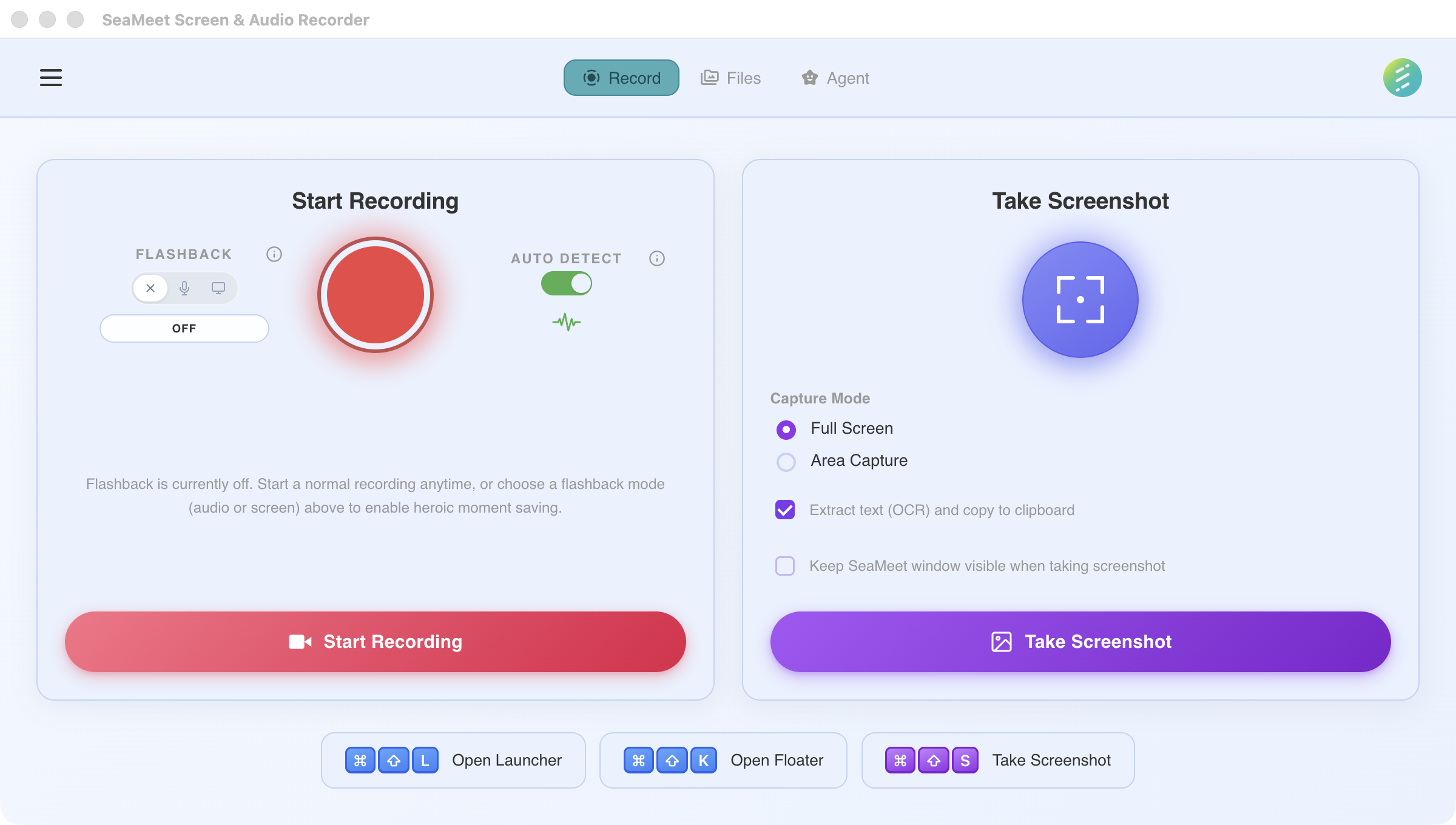 SeaMeet recording interface with six recording modes