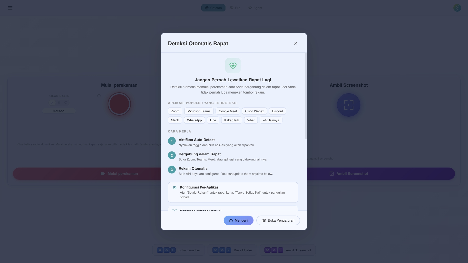 SeaMeet settings panel with auto-recording configuration