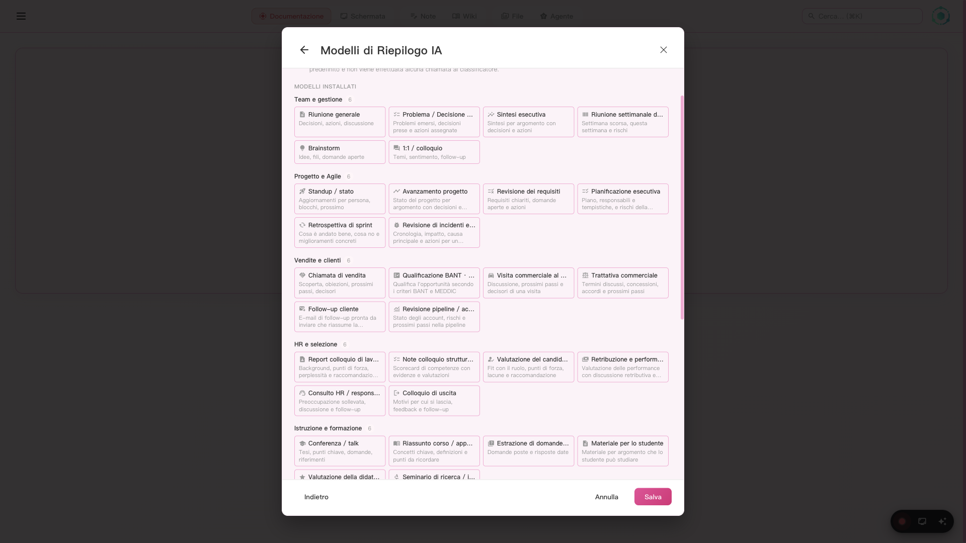SeaMeet AI template selector with 48 templates across 8 categories