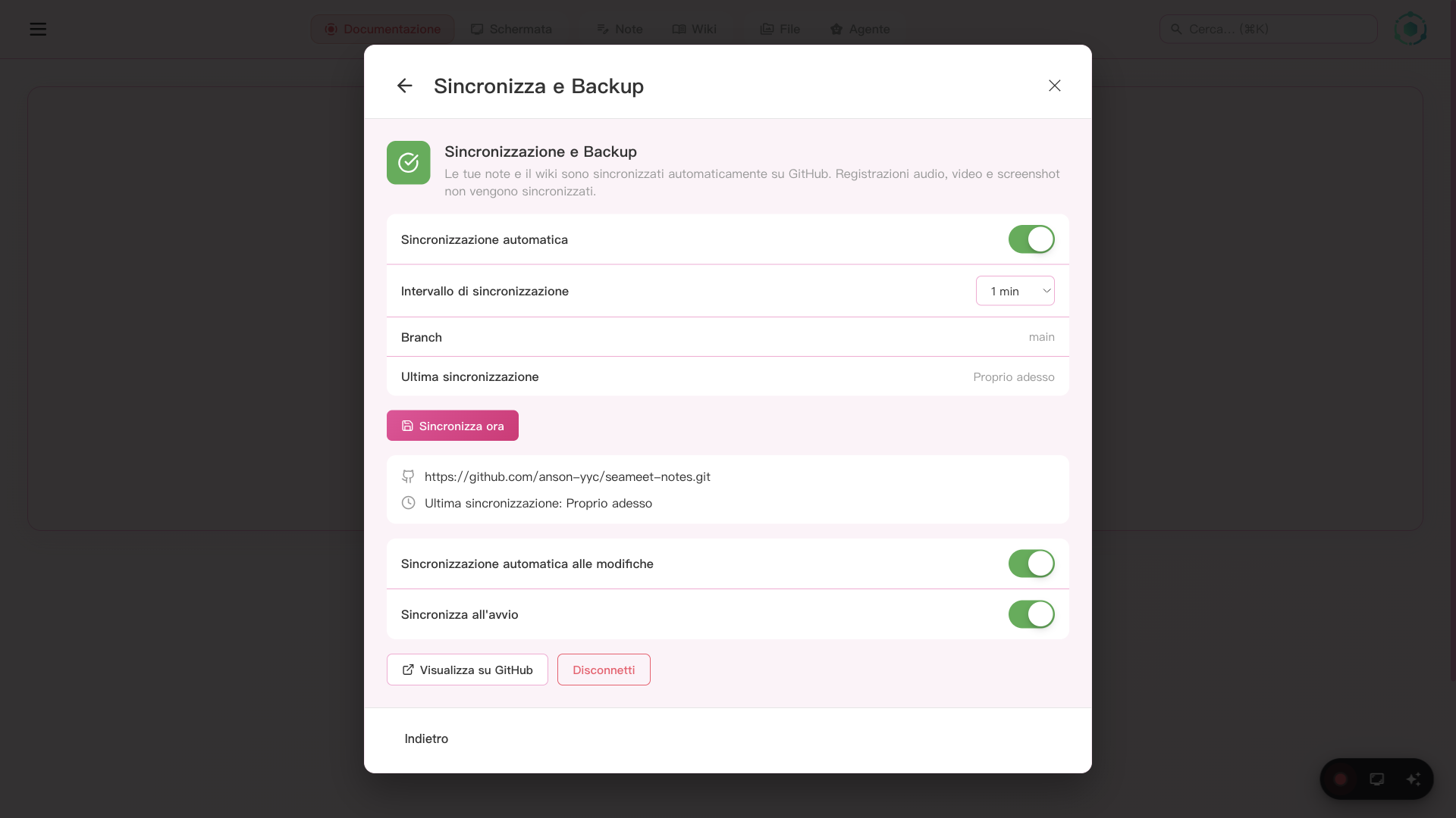SeaMeet GitHub Sync settings
