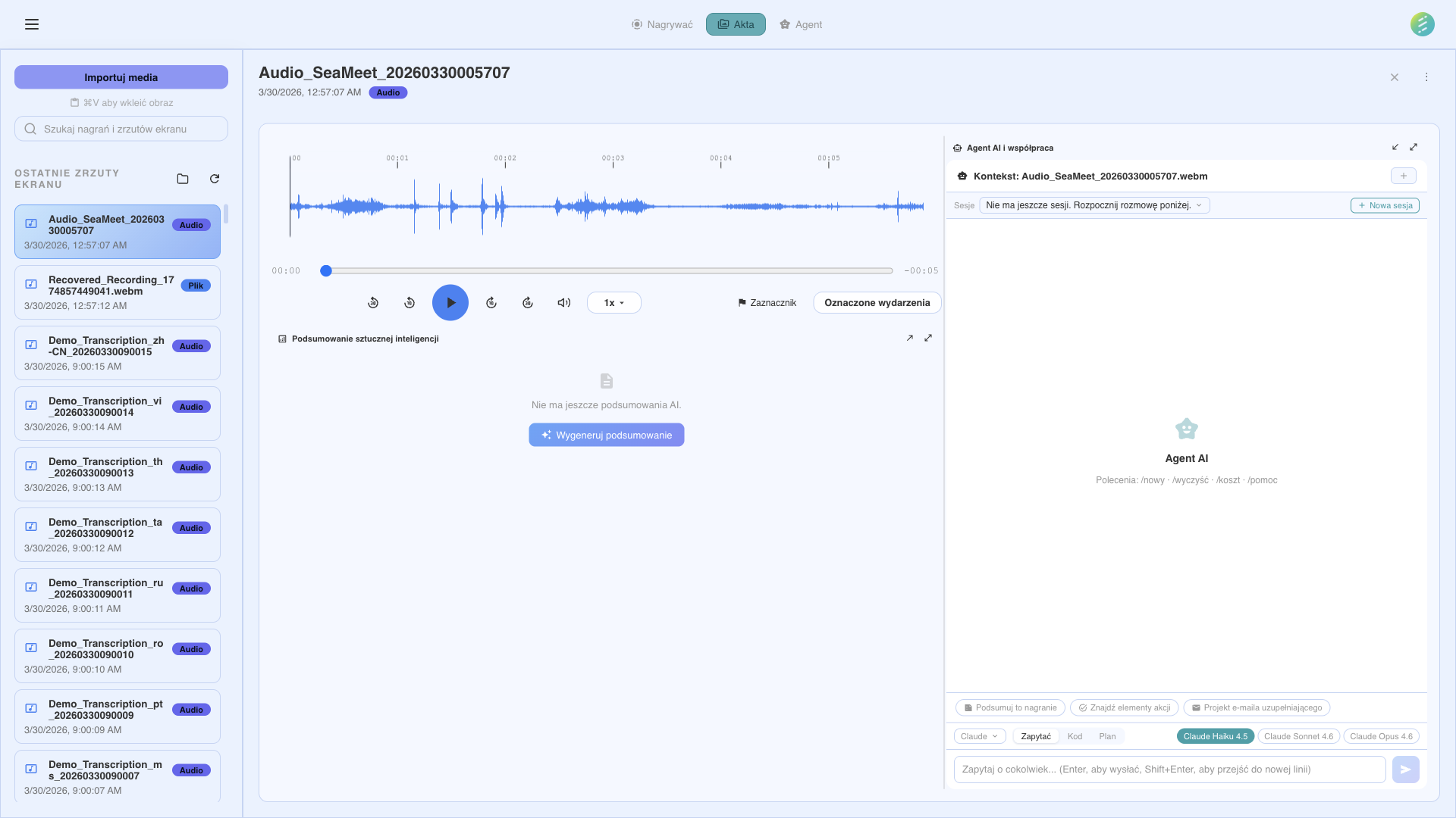 AI Agent chat interface for asking questions about recordings