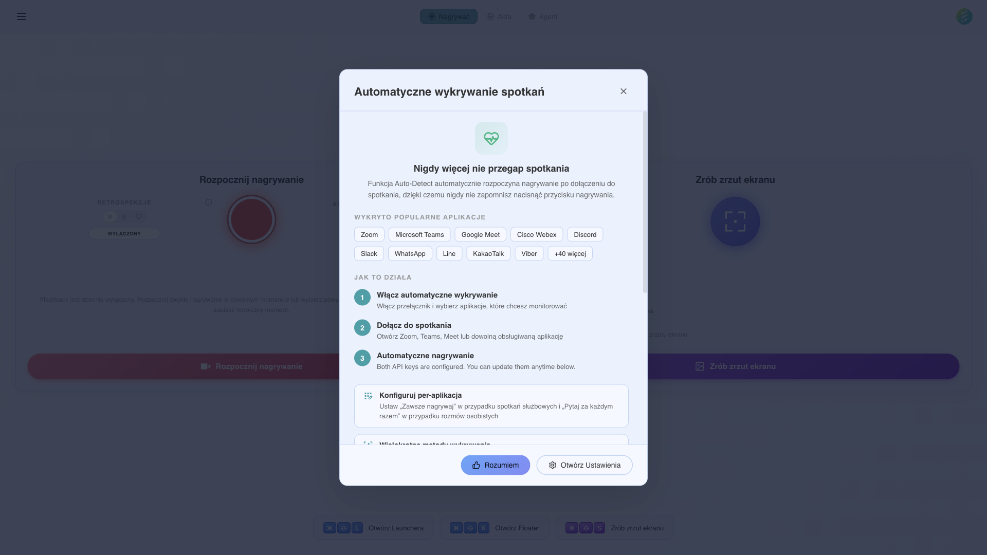 SeaMeet settings panel with auto-recording configuration