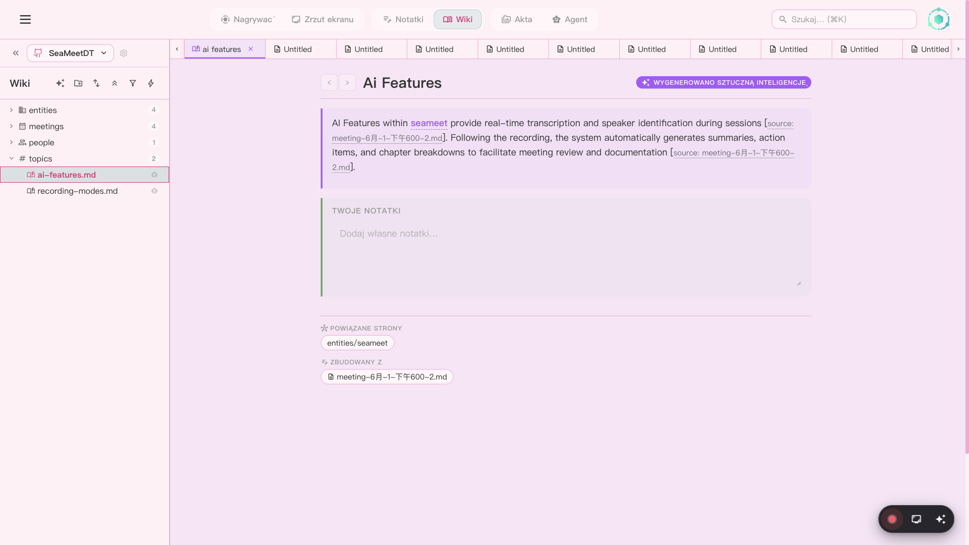 SeaMeet Wiki z automatycznie wygenerowana baza wiedzy