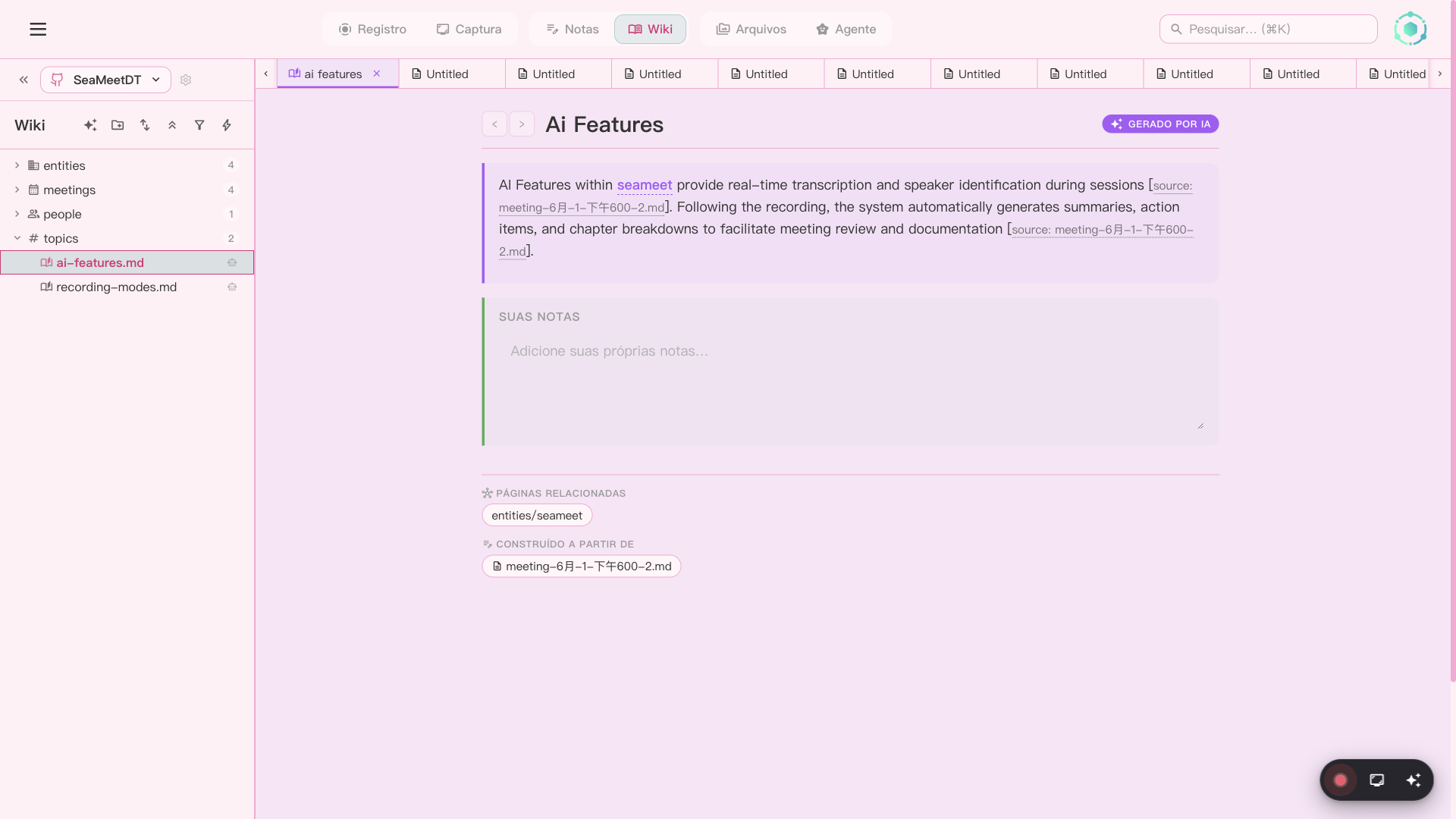 Wiki do SeaMeet com base de conhecimento auto-gerada