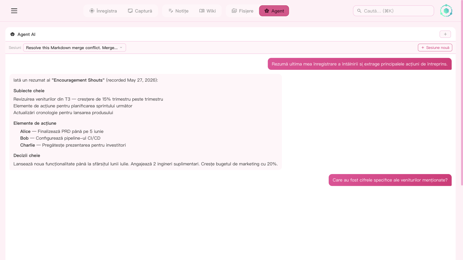 AI Agent chat interface for asking questions about recordings