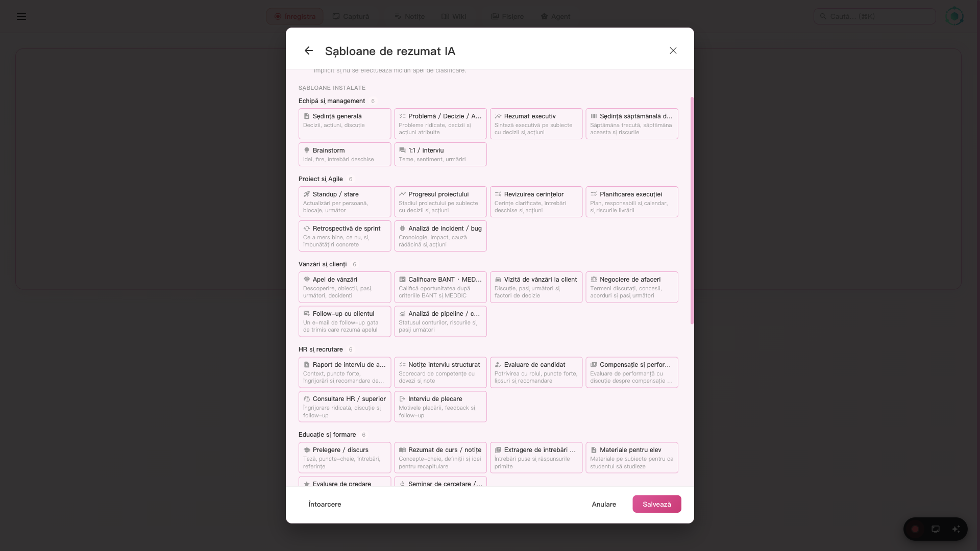 SeaMeet AI template selector with 48 templates across 8 categories