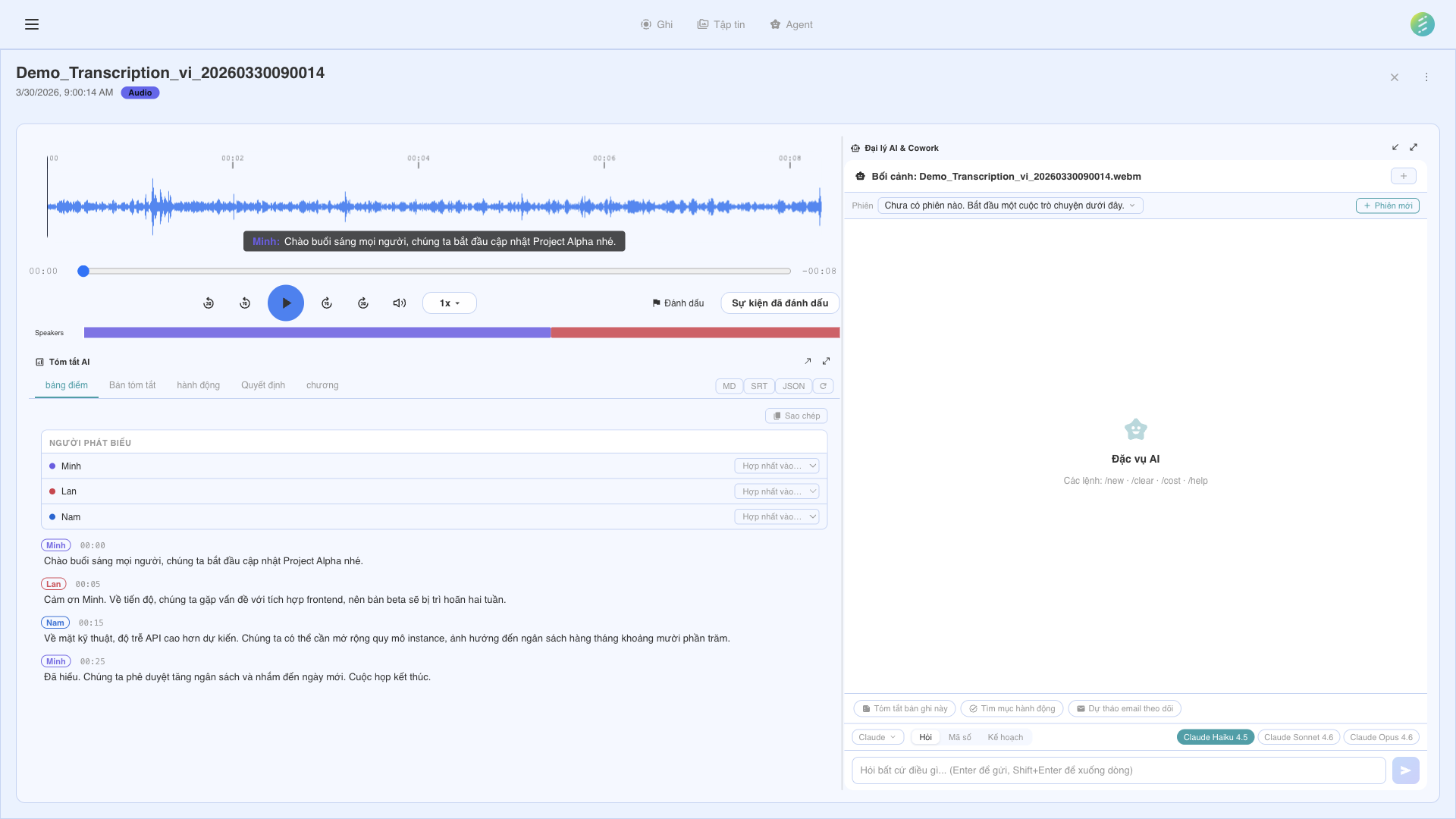 Hộp thoại cài đặt ghi hiển thị tùy chọn nguồn âm và chế độ video