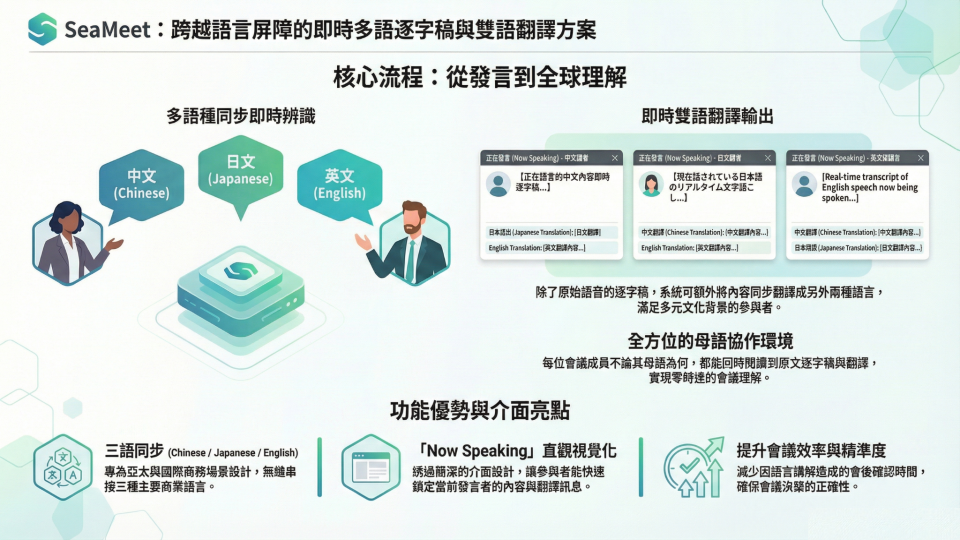 ปฏิวัติการประชุมหลายภาษา: โซลูชันการถอดเสียงสามภาษาของ SeaMeet