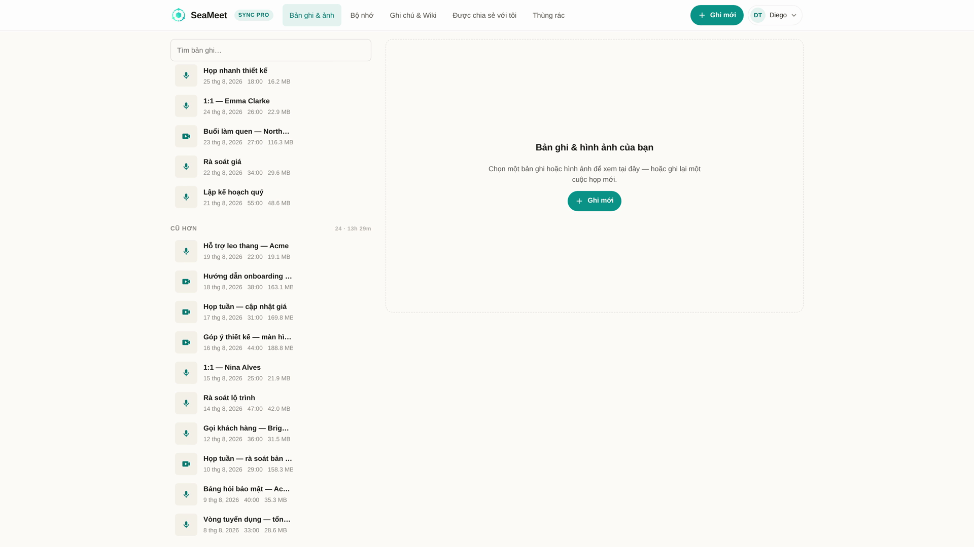 Ba mươi mốt cuộc họp đã ghi trong thư viện ứng dụng web