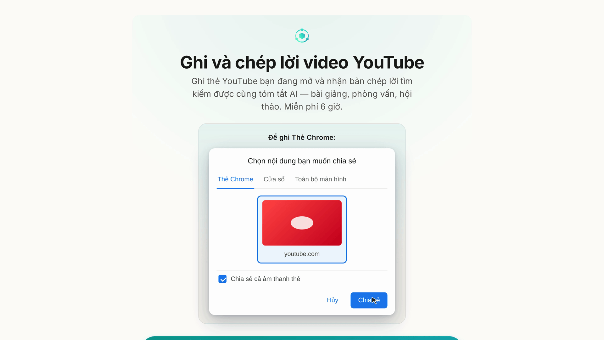 Hướng dẫn chọn chia sẻ trên trang YouTube: chọn tab nào, với âm thanh tab được bật