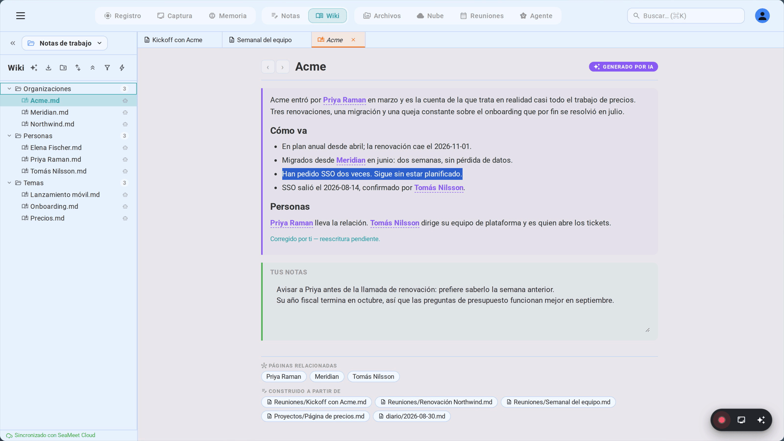 Corrigiendo una frase que la IA se inventó: la seleccionas, dices qué es lo correcto y la corrección queda guardada como verdad